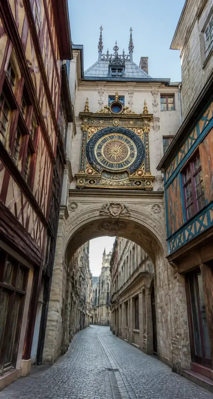 Le Gros-Horloge et une ruelle médiévale à Rouen