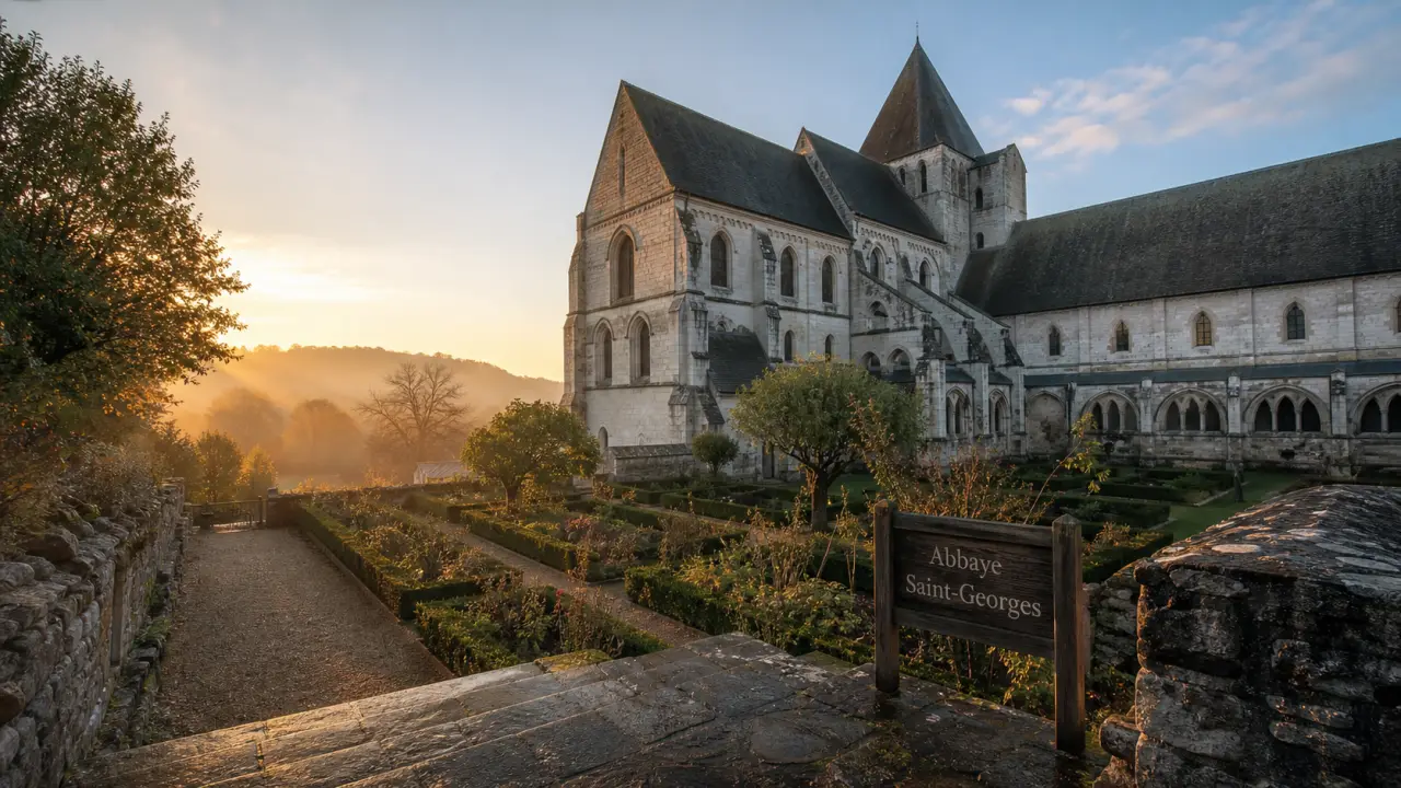 saint georges de boscherville abbey vue sur terrasses et Seine