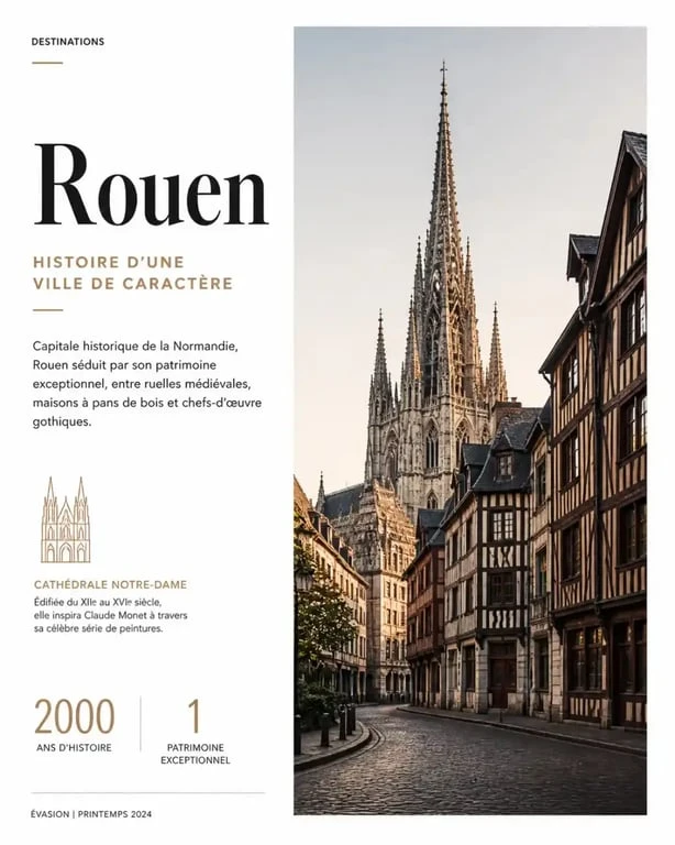 Visite patrimoine rouen : panorama du centre historique de Rouen avec la cathédrale Notre-Dame et les maisons à pans de bois