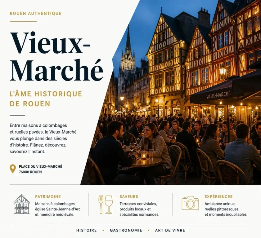 Terrasse animée au Vieux-Marché pour sortir à Rouen