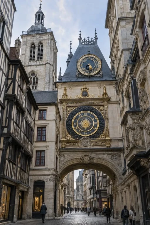 Le Gros-Horloge de Rouen, son pavillon Renaissance, ses cadrans et son beffroi médiéval
