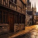 Visite patrimoine Rouen : vue cathédrale et Gros-Horloge depuis une ruelle