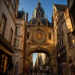 Visiter gros horloge Rouen : Gros-Horloge et beffroi gothique, vue grand angle